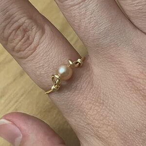 Dainty Peach Freshwater Pearl Gold Tarnish Resistant Women’s Ring Custom Size